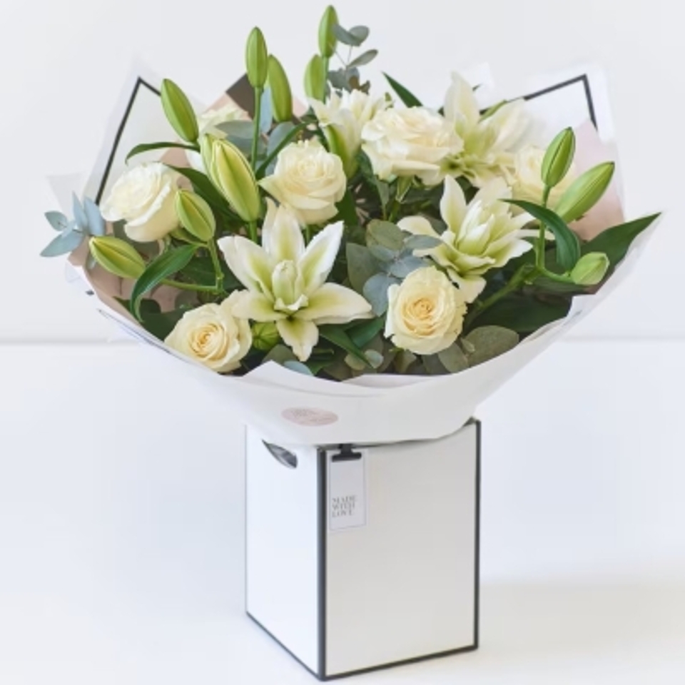 Beautifully Simple Luxury White Rose and Lily Bouquet